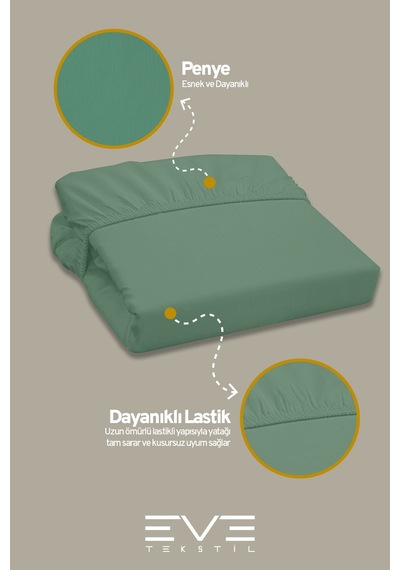 Eve Tekstil Fitted Yüksek Kaliteli Penye Kumaş Tek Kişilik Lastikli Çarşaf Yeşil