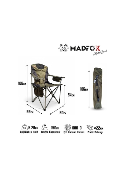 Madfox Alphaback R108 Katanır Kamp Sandalyesi Shadow Moss Haki