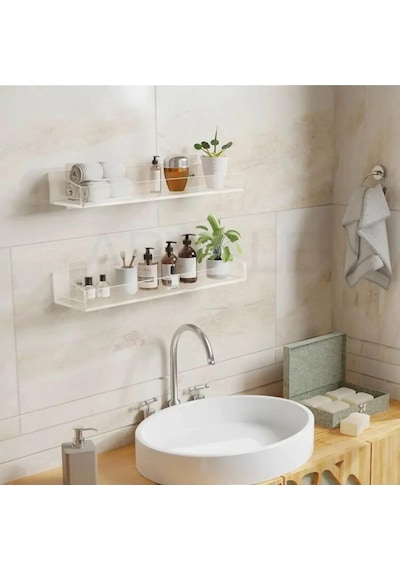 2 Adet Pleksi Hayalet Raf Banyo Mutfak Düzenleyici Kendinden Yapışkanlı Vidalı Raf - 40 Cm Diğer
