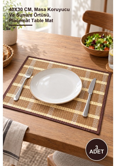 3 Adet Amerikan Servisi 40x30 Cm, Masa Koruyucu Ve Sunum Örtüsü, Placemat Table Mat Diğer