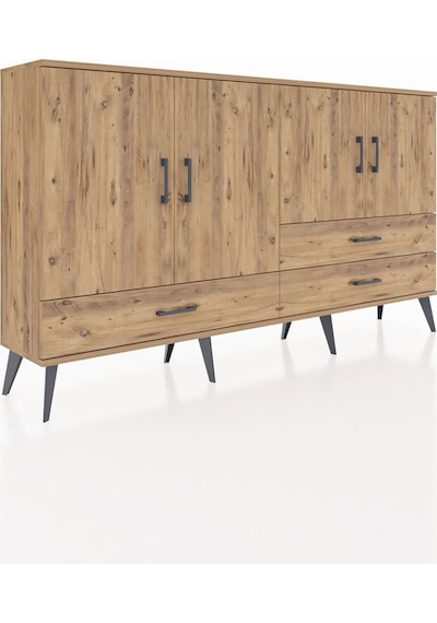Arges Konsol 5 Raflı 3 Çekmeceli 4 Kapaklı 176x30x99 Çam-çam Çam-çam