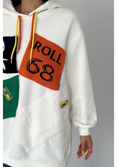 Femelle Kadın Beyaz Yeni Sezon Tasarım Oversize Kapüşonlu Sweatshirt
