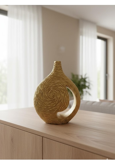 Geniş Gövdeli Dekoratif Vazo - Modern Seramik Obje 28x37x8 Çok Renkli