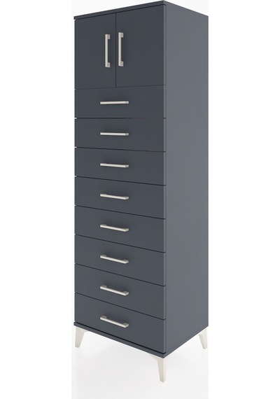 Hyperion Dolap Tek Raflı 8 Çekmeceli 2 Kapaklı 60x44x182 Antr... Antrasit