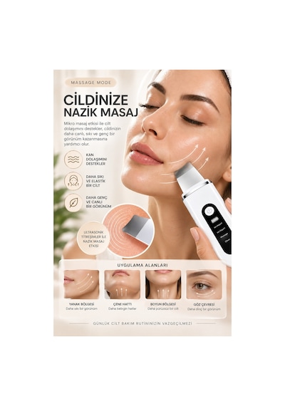 Robeve Auhma Ahb-13 Ultrasonik Cilt Temizleme Ve Yüz Bakım Cihazı 4 Modlu Iyon Teknolojili Cilt Spatulası, Siyah Nokta Ve Gözenek Temizleyici, Masaj Modu, Yüz Masaj Aleti Spatula Yüz Temizleme