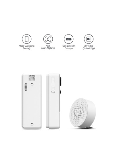 B1 Kablosuz Wi-fi Şarjlı Akıllı Görüntülü Kapı Zili 2k 3mp, Ip65, 5200mah, Zil Sesi Ünitesi Dahil