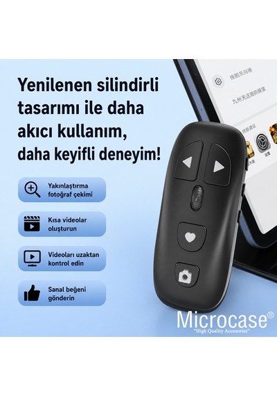 Microcase Telefon Ve Tablet Uyumlu Bluetooth Uzaktan Kumanda Video Kaydırıcı Sayfa Çevirici Tiktok Yüzüğü Al5783 Siyah