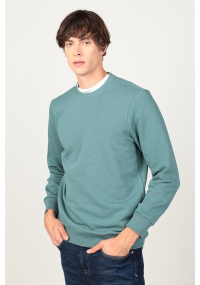 Tudors Bisiklet Yaka Basıc Unisex Sweatshirt Petrol
