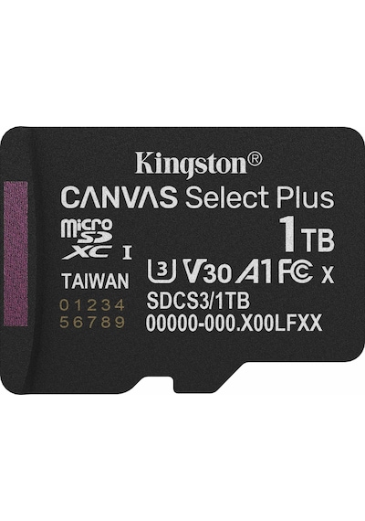 Kingston Sdcs3-1tb 1tb Microsdxc Canvas Select Plus Gen3 150mb-s A1 Card + Adapter Hafıza Kartı