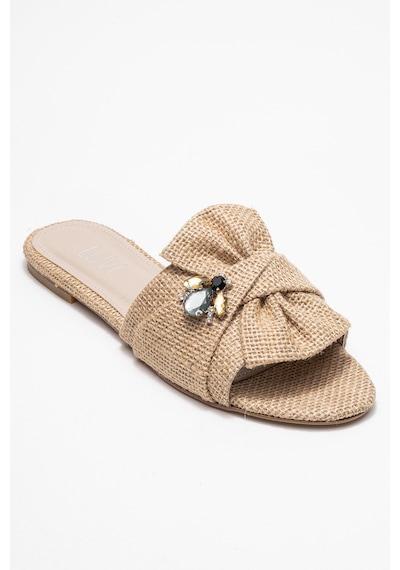Luvishoes Luvi Shoes Donald Bej Hasır Fiyonklu Arı Tokalı Kadın Terlik Bej