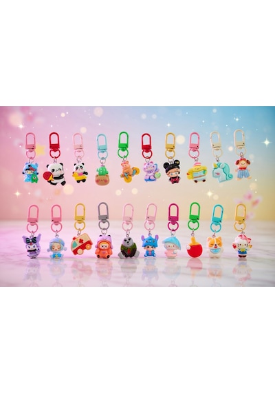 Sevimli Kawaii Anahtarlık Seti 100'lü Karışık Karakter & Hayvan Figürlü Çanta Süsü + Fermuar Süsü Çok Renkli