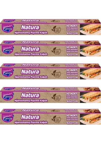 Parex Natura Ağartılmamış Hazır Kesilmiş Pişirme Kağıdı 5 x 10'lu