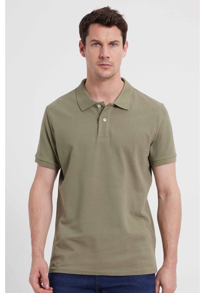 Tudors Erkek Slim Fit Dar Kesim %100 Pamuk Haki Polo Yaka Tişört-46188 Haki