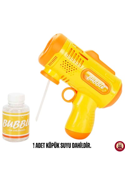 Oyuncak Işıklı Otomatik Köpük Tabancası Bubble Gun 5000+ Köpük Çocuklar İçin Sarı Renk