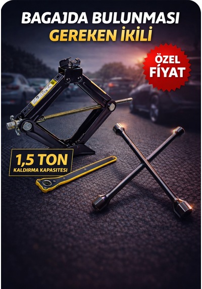 Araç Kriko Ve Bijon Anahtarı Seti Bagaj İçin Zorunlu İkili Oto Lastik Değiştirme Krikosu