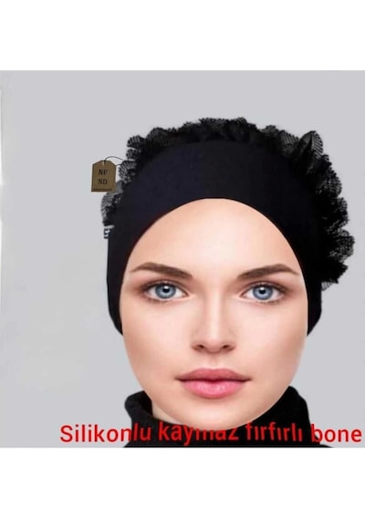 Enefendi Silikonlu Fırfırlı Bone Kaymayan Bone Topuz Bonesi Dikişsiz Siyah Çok Renkli