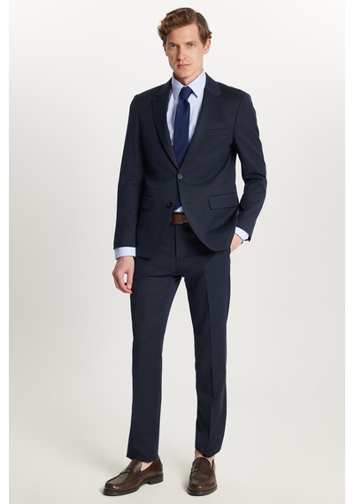 Tudors Erkek Regular Fit Lacivert Esnek Likralı Kumaş Mono Yaka Kapaklı Cepli Takım Elbise-34058 Lacivert