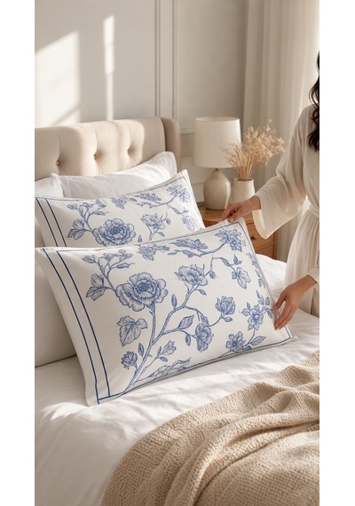 Nakkaş Home Collection 2'li Pamuklu Fermuarlı Yastık Kılıfı Seti - 50x70 Cm Desenli Yastık Kılıfı Çok Renkli