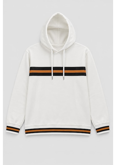Markapia Kadın Kapüşonlu Çizgi Detaylı Sweatshirt Ekru