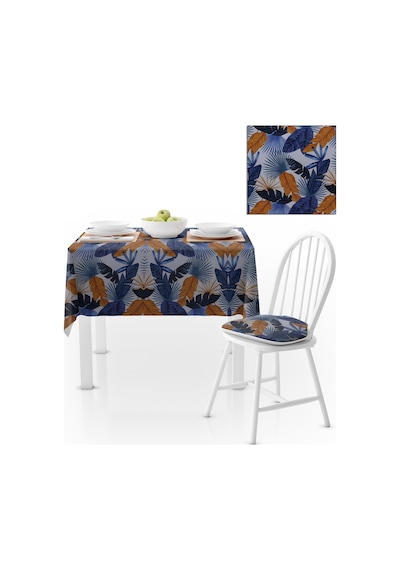 Renkli Desenli Modern Lacivert Taba Dijital Baskılı Petek Dokuma Masa Örtüsü 140x260