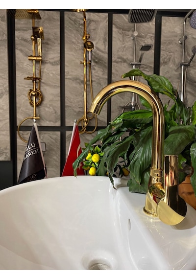İsaoğlu Yapı Parlak Gold Diamond Design Lavabo Bataryası Gold