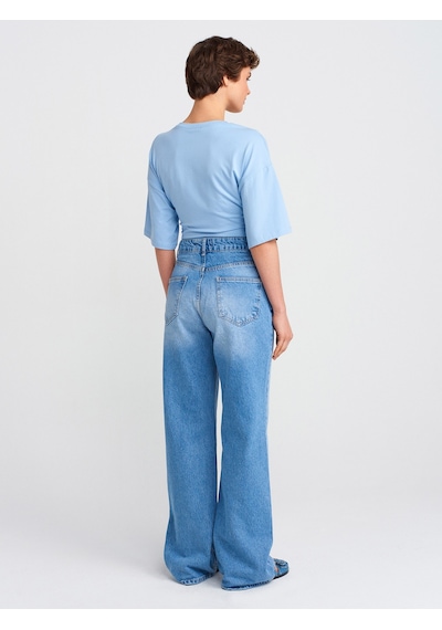 Dilvin 71791 Açık Renk Wideleg Denim Pantolon-mavi Mavi