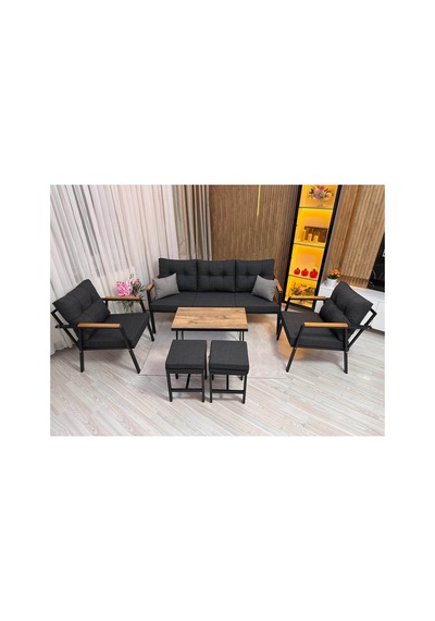 Houseart Balkon, Bahçe - Metal Kanepe Koltuk Takımı 3+1+1 + 2 Adet Puf + Sehpa Antrasit Houseart Balkon, Bahçe - Metal Kanepe Koltuk Takımı 3+1+1 + 2 Adet Puf + Sehpa Antrasit