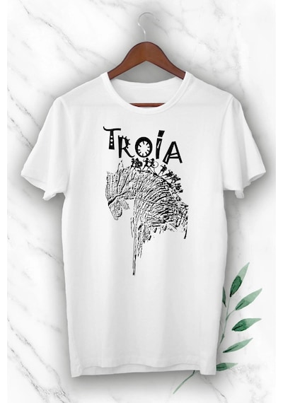 Tarzsokak Unısex Beyaz Mitoloji Truva Atı Baskılı T-shirt
