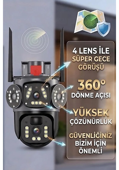 4k Dış Mekan Güvenlik Kamerası 3 Lensli Ultra Net Gece Görüşlü, Yapay Zeka Hareket Algılama