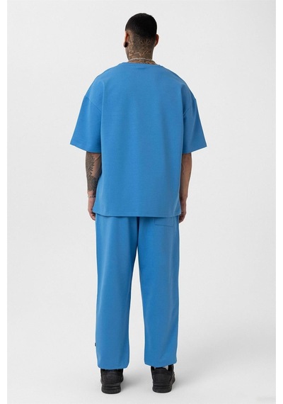 Paça Lastikli Basic Oversize Eşofman Takımı Mavi