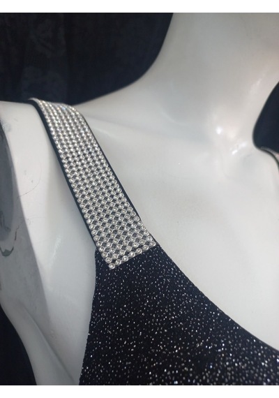 Lacis Siyah Uzeri Gümüş Simli Plastik Tasli Bodycon Elbise Siyah
