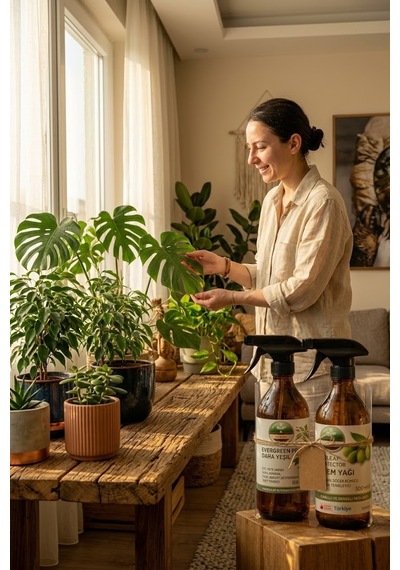 İkili Bakım Seti Evergreen Pro Sprey Daha Yeşil Bitki Besini Ve Bioleaf Protector Sprey Neem Yağı 1 L
