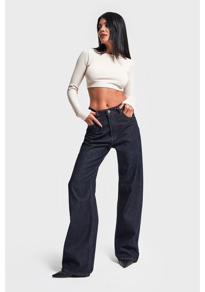 Itsbasic Kadın Koyu Kot Rengi Doris Straight Fit %100 Koton Su Yıkama Denim Jean Koyu Kotrengi