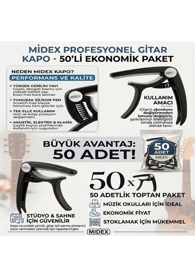 Lastvoice Midex Lct-90bk-50x Kapo 50'li Toptan Capo Gitar Bağlama