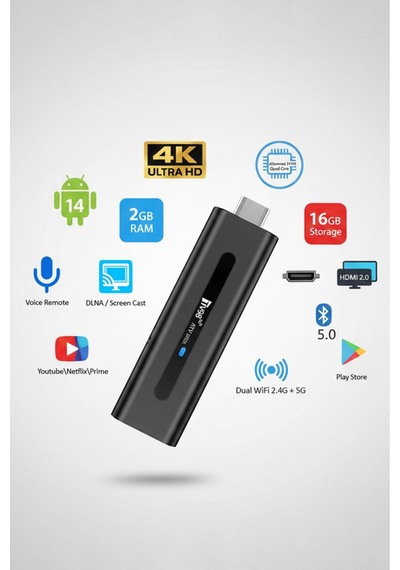 Tv Android 14.0 Tv Stick 4k Ultra Hd Dual Wifi Bluetooth Akıllı Tv Dönüştürücü