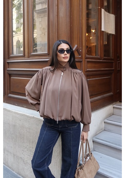 Kechi Woman Linda Twill Kumaş Çift Fermuarlı Astarlı Ceket Camel