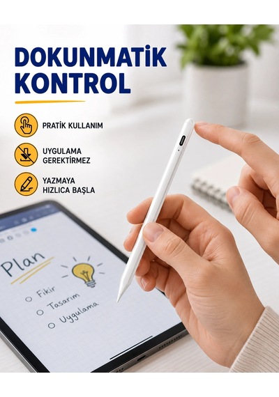 Yüksek Hassasiyetli Eğim Sensörlü Dijital Kalem Usb-c Hızlı Şarjlı Yeni Nesil Beyaz
