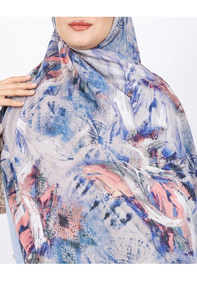Luissa Bambu Kraş Şal Pastel Desen İndigo Mavi