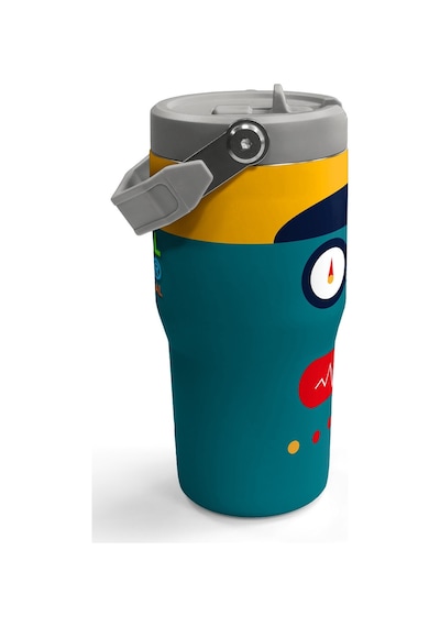 Coral High Lacivert Çivit Robot Desenli Katlanır Ağızlıklı Çelik Termos 600 Ml 38918 Lacivert