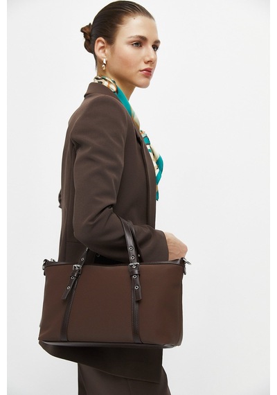 K&S Kemer Detaylı Mini Tote Çanta Kahve