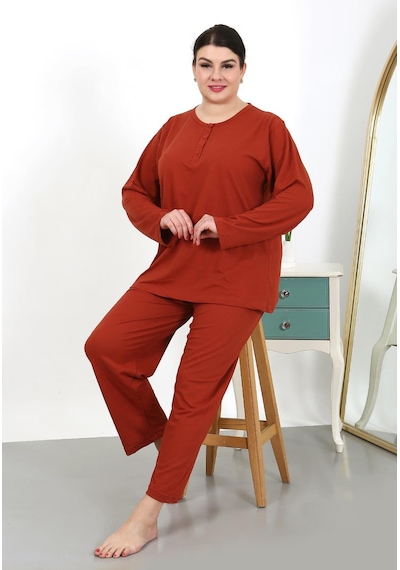 Akbeniz Kadın Büyük Beden Uzun Kol Penye Pijama Takımı Kiremit 202501 Kiremit Akbeniz Kadın Büyük Beden Uzun Kol Penye Pijama Takımı Kiremit 202501 Kiremit