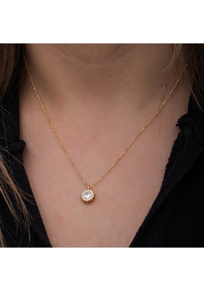 925 Ayar Gümüş Gold Minimal Yuvarlak Anturaj Kadın Kolye Gri