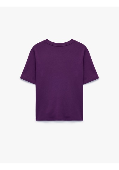 Koton Pamuklu Regular Fit Kısa Kollu Bisiklet Yaka Basic Tişört Mor 7wak50036ek