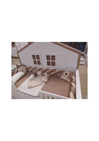 Montessori Uyku Seti, Krem-gri 90x190 Cm, %100 Coton, Nevresim 155 215 Cm, 10 Parça, Lastikli Çarşaf 90 19 30 Cm Gri