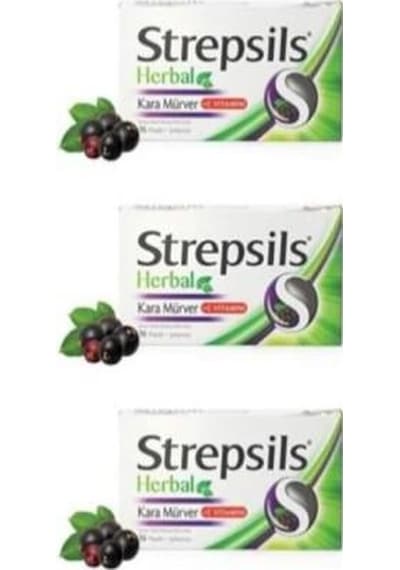 Strepsils Herbal Kara Mürver Pastil 16 Adet 3'lü