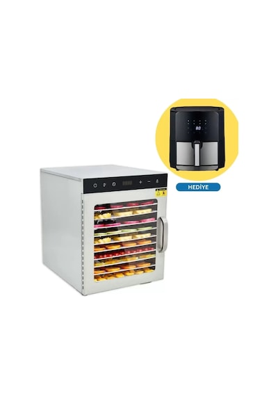 Dalle Ss-10h Dijital Paslanmaz 10 Tepsili Meyve Kurutma Fırını + Airfryer Fritöz