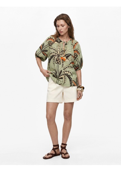 Koton Viskon Bağcıklı Yuvarlak Yaka Karpuz Kollu Floral Oversize Bluz Yeşil Desenli 6sak60215ew Koton Viskon Bağcıklı Yuvarlak Yaka Karpuz Kollu Floral Oversize Bluz Yeşil Desenli 6sak60215ew