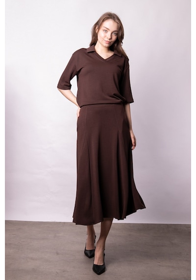 Kadın Yumşak Dokulu Esnek Kumaş V Yaka Yakalı Düşük Omuzlu Dirsek Boy Kollu Oversize Bluz-kahve Kahve Kadın Yumşak Dokulu Esnek Kumaş V Yaka Yakalı Düşük Omuzlu Dirsek Boy Kollu Oversize Bluz-kahve Kahve
