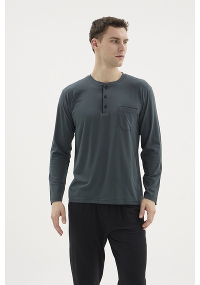 Kocabey Bu-26360 Erkek Midi Yaka Battal Pijama Takımı Füme