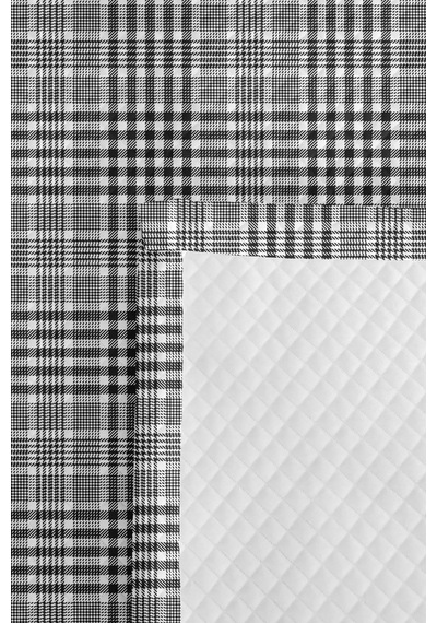 Siyah Ekose Geometrik Pike Takımı - Modern Gri Kareli 160x220 Cm Kapitone Mevsimlik Yatak Örtüsü Ilık Meşe Dengesi